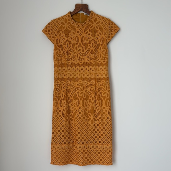 Baltic Born Mustard Yellow Aria Column Short Sleeved Midi Dress - Picture 2 of 12